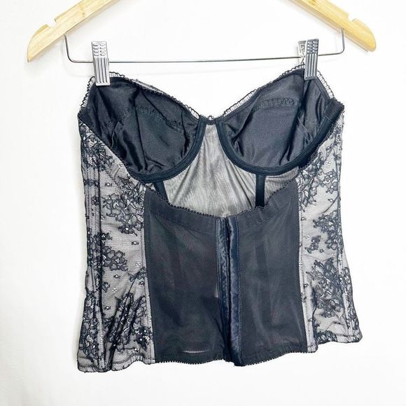 Y2K 00S VICTORIA'S SECRET CORSET Bustier Black Lace opaque womens 38B - Picture 3 of 6